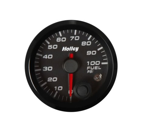 Holley Analog Standalone Gauges 26-608 Gauge, Standalone, Fuel Pressure, 0-100 psi, 2 1/16 in. Diameter, Analog, Full Sweep, Illuminated, with Electrical Sending Unit, Black Face, Kit