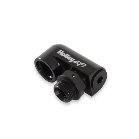 Holley Fuel Rail Adapter Fittings 534-321 Fittings, Fitting, Aluminum, Black, 180 Degree, -8 AN Male, -8 AN Female, Each