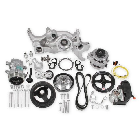 Holley Mid-Mount Complete Accessory Systems 20-205 Drive Systems, LT Mid-Mount, Serpentine, Alternator, Power Steering, Water Pump, Belts, Damper, Natural Finish, GM, Gen V, 5.3L, 6.2L, Kit