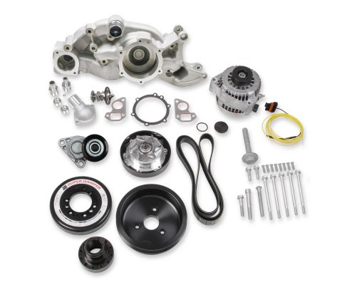 Holley Mid-Mount Complete Accessory Systems 20-182 Drive Systems, LS Mid-mount, Serpentine, Alternator, Water Pump, Clockwise, Tensioner, SFI Damper, Natrual Finish, Chevy, 4.8-7.0L, Kit