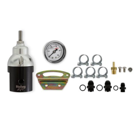 Holley EFI Billet Bypass Fuel Pressure Regulator KIts 12-895KIT Regulators, Boost Adjustable, 15-90 psi, Inline, -8AN Inlet, Outlets, Return Style, Aluminum, Black/Clear Anodized, Universal, Kit