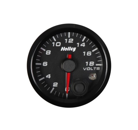 Holley Analog Standalone Gauges 26-603 Gauge, Standalone, Voltmeter, 0-18 V, 2 1/16 in. Diameter, Analog, Full Sweep, Illuminated, for Electrical Sending Unit, Black Face, Kit