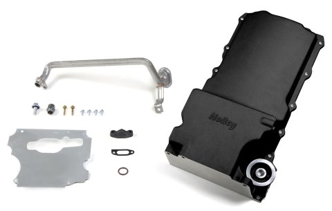 Holley Retrofit Engine Oil Pans for GM LS Engines 302-1BK Pan, Swap, Aluminum, Black Ceramic Coated, 4.250 in. Stroke, 5.5 Quarts, Chevy, 4.8, 5.3, 6.0L, Each