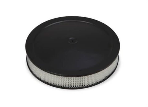 Holley 4500 Drop Base Air Cleaner Assemblies 120-4635 Cleaners, 16 in. Round, 7.50 in. Horn, Dropped Base, Steel, Black Satin, Paper Filter, White, 3 in. Tall, fits Model 4500, Each