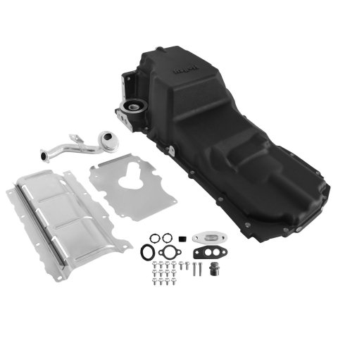 Holley GM Gen-V LT Engine Swap Oil Pans 302-24BK Pans, Holley, K10, Swap, 4WD Truck, Off-Road, OE Fit, Aluminum, Black, with Pick-up Tube, O-ring, Sump Baffle, Filter Stud, Each