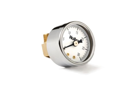 Holley Analog Fuel Pressure Gauges 26-502 Gauge, Pressure, 0-30 psi, 1 1/2 in. Diameter, Analog, Full Sweep, for Mechanical Sending Unit, White Face, Each