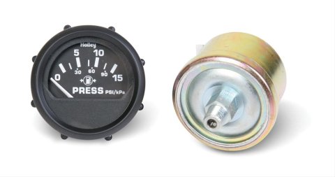 Holley Analog Fuel Pressure Gauges 26-503 Gauge, Pressure, 0-15 psi, 2 1/16 in. Diameter, Analog, 90-degree Sweep, with Electrical Sending Unit, Black Face, Each