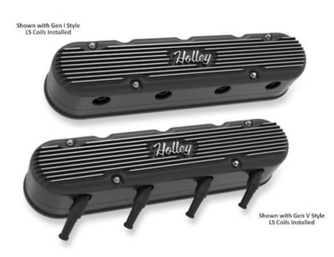 Holley Aluminum LS Valve Covers 241-172 Covers, LS, Centerbolt, Tall, Logo, Cast Aluminum, Black Powdercoated, Satin Finish, Chevy, 4.8-7.0L, Pair
