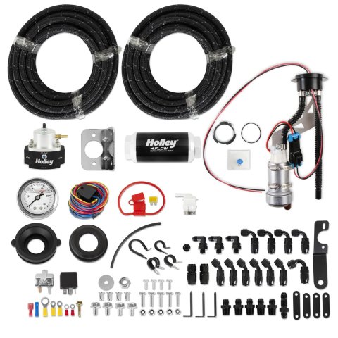 Holley Fox Body Fuel System Kits 526-26 Pump Kits, -8 AN, 525 lph Pump, 40 ft. Nylon Braided Hose, Regulator, Filter, Gas, E85, Kit