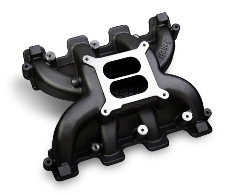 Holley LS Mid-Rise Carbureted Intake Manifolds 300-129BK Manifolds, Mid-Rise, Standard Deck, Single Carburetor, Dual Plane, 1,500-6,500 RPM Range, Aluminum, Black Finish, Chevy, 6.0L, 6.2L, Each