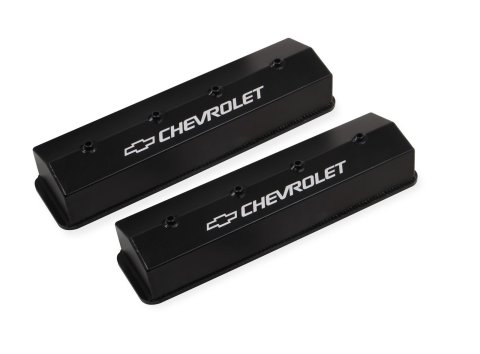 Holley Track Series Valve Covers 241-286 Covers, Series, Centerbolt, Tall, Chevrolet Logo, Fabricated Aluminum, Black Gloss, Baffled, Chevy, 5.0L, 5.7L, Pair
