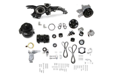 Holley Mid-Mount Complete Accessory Systems 20-230BK Drive Systems, Mid-mount, Serpentine, Alternator, Power Steering, AC, Water Pump, Black, Pulleys, 6-groove, Chevy, 6.2L, Gen V, LT5, Kit