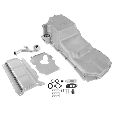 Holley GM Gen-V LT Engine Swap Oil Pans 302-24 Pans, Holley, K10, Swap, 4WD Truck, Off-Road, OE Fit, Aluminum, Natural, with Pick-up Tube, O-ring, Sump Baffle, Filter Stud, Each