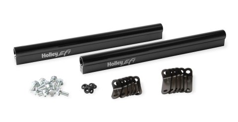 Holley EFI Fuel Rails 534-223 Rails, EFI, Aluminum, Black Finish, -8 AN O-ring Inlet, Brackets, Hardware, for 300-561, 300-562, 300-563 Intakes, Chevy, 6.5-7.4L, Kit