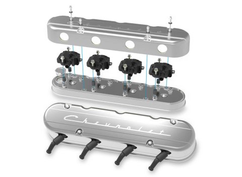 Holley Aluminum LS Valve Covers 241-176 Covers, LS, Center and Perimeter Bolt, Tall, Chevy Logo, Cast Aluminum, Polished, Two-Piece, Chevy, LS, 4.8-7.0L, Pair