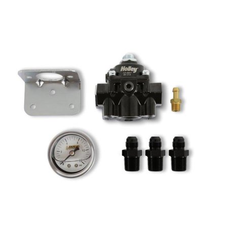 Holley Bypass Fuel Pressure Regulator Kits 12-887KIT Regulators, Kit, Return, 4.5-9 psi, Carbureted, Includes Fittings, Gauge, Mounting Bracket, Kit