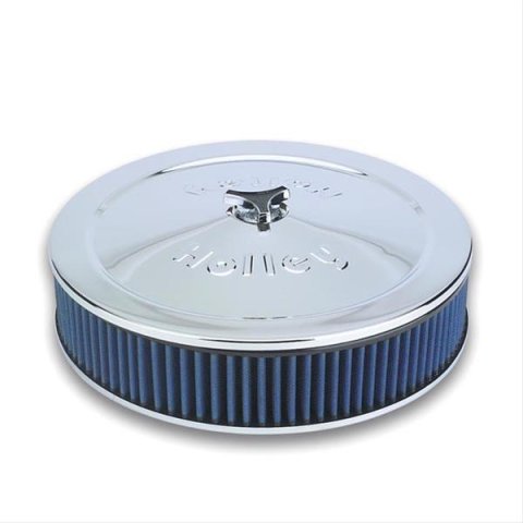 Holley Power Shot Chrome Air Cleaner Assemblies 120-146 Cleaners, 14 in. Diameter, Round, Steel/Chrome, Logo, 3 in. Filter Height, Each
