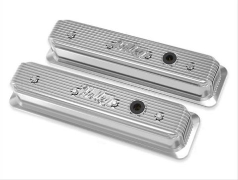 Holley Vintage Series Valve Covers 241-248 Covers, Series, Centerbolt, Finned, Logo, Cast Aluminum, Polished Finish, Baffled, Chevy, 5.0L, 5.7L, Pair