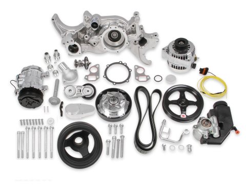 Holley Mid-Mount Complete Accessory Systems 20-185P Drive Systems, LS Mid-mount, Serpentine, Alternator, Water Pump, Clockwise, Power Steering, AC, SD-7, Polished Finish, Chevy, 4.8-7.0L, Kit