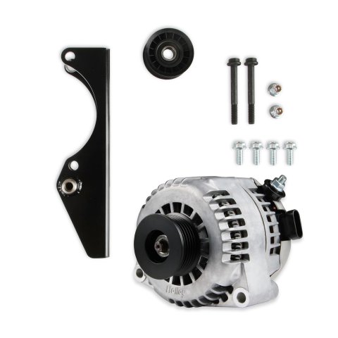 Holley Gen III Hemi Alternator with Relocation Kit 97-369 and Generators, III, Hemi, and Bracket, 150 amp, Serpentine, 12V, Steel Bracket, Black, Dodge, 5.7-6.4L,