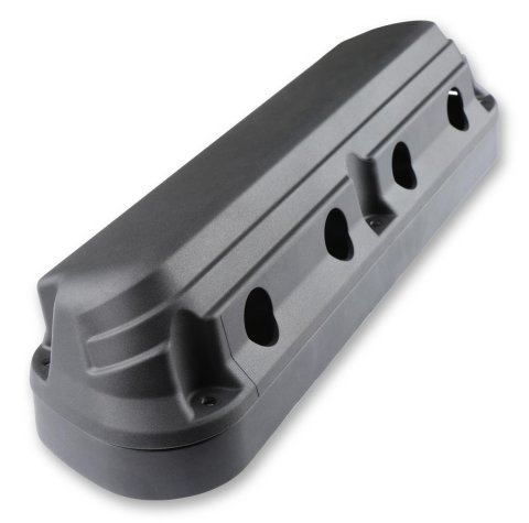Holley 2-Piece Ford Style Valve Covers 241-187 Covers, LS Style, Cast Aluminum, Center Bolt, Plain, Cast Aluminum, Black Finish, Two-Piece, Chevy, LS, 4.8-7.0L, Pair