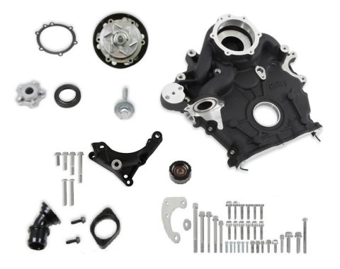 Holley High-Mount Base Accessory Drive Kits 20-300BK Systems, High-Mount, Serpentine, Water Pump, Cast Aluminum, Black Finish, Pulleys, Brackets, Timing Cover, Ford, 7.3L Godzilla, Kit