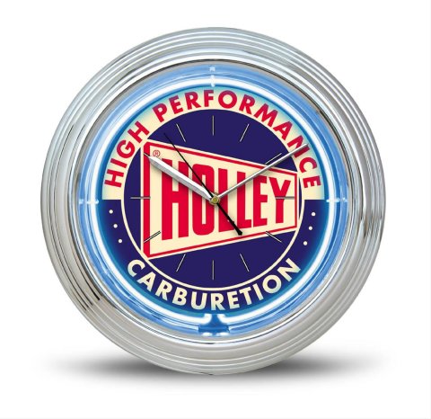 Holley Retro Logo Neon Clock 10004HOL Wall Clocks, Neon, Analog, Logo, Blue/Red/White Face, Chrome Bezel, 10 in. Diameter, Each