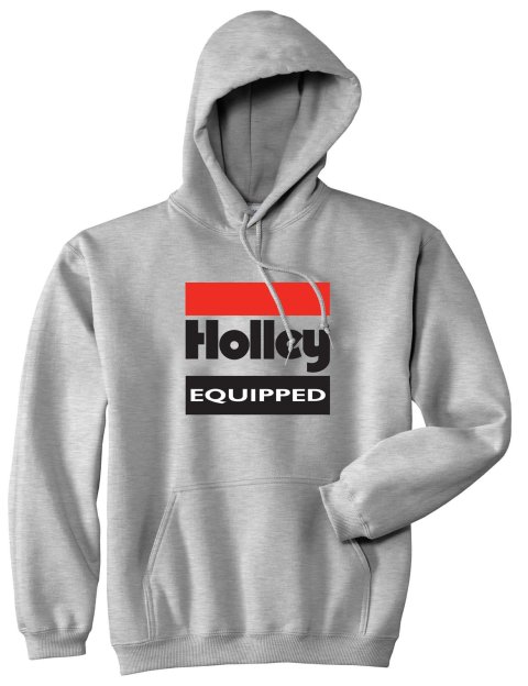 Holley Equipped Logo Hooded Sweatshirt 10023-LGHOL Sweatshirts, Logo, Hooded, Pullover, Long Sleeve, Cotton, Gray, Men's, Large, Each