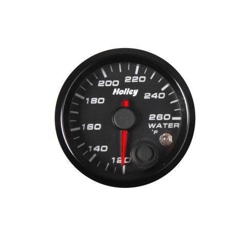 Holley Analog Standalone Gauges 26-602 Gauge, Standalone, Water Temp, 120-260 Degrees F, 2 1/16 in. Diameter, Analog, Full Sweep, Illuminated, with Electrical Sending Unit, Black Face, Kit