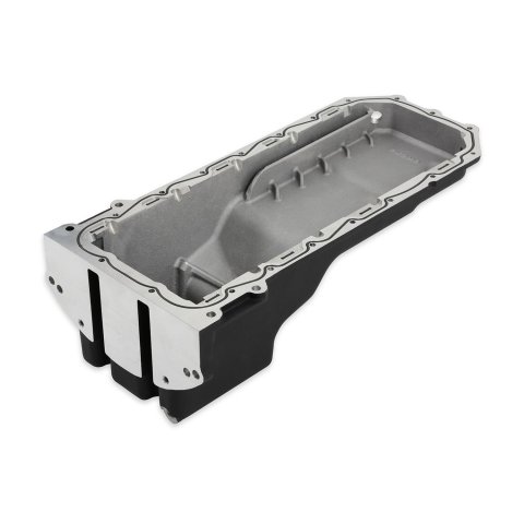Holley Gen III Hemi Retrofit Oil Pans 302-76BK Pans, Hemi, Retrofit, VVT Engine, Wet Sump, Rear, 1-piece Main Seal, 6.2 Quart, Dipstick Passenger Side, Aluminum, Black, Hardware, Each