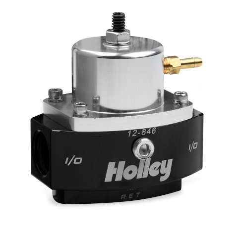 Holley HP Billet Fuel Pressure Regulators 12-846 Regulators, Billet, 15 to 65 psi, Inline, Return Style, -8 AN Inlet and Outlet, -6 AN Return, Black Finish, Bracket, Each