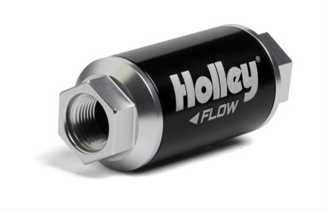 Holley HP Billet Fuel Filters 162-562 Filters, Billet, Inline Style, 3/8 in. Inlet/Outlet, Female Thread, Stainless Steel Mesh, 40 Microns, 100 gph, Black Finish, Gas/E85, Each