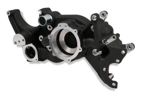 Holley Cooling Manifolds 97-167 Water Pump Housings, Holley, LS Manifold, Aluminum, Black, Steam Tube Inlet, 1/8 in.-NPT, for Mid-Mount Accessory Drive Only, Each