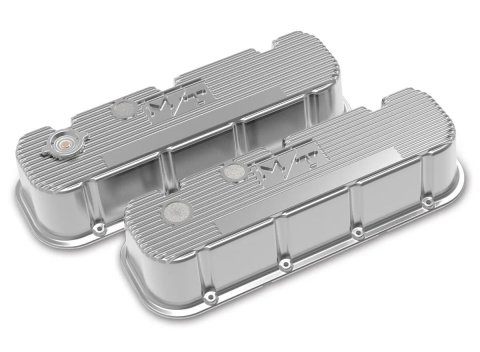 Holley M/T Valve Covers 241-151 Covers, Series, Perimeter Bolt, Tall, Finned, Cast Aluminum, Polished Finish, Chevy, 396ci, 402ci, 427ci, 454ci, Pair