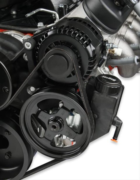 Holley Mid-Mount Complete Accessory Systems 20-190BK Drive Systems, LS Mid-Mount, Serpentine, Alternator, Power Steering, Water Pump, AC, Pulleys, 6-groove, Black Finish, Chevy, 4.8-7.0L, Kit