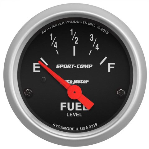 AutoMeter Sport-Comp Analog Gauges 3319 Gauge, Fuel Level, Empty-Full, 2 1/16 in., Analog, Electrical, Black Face, Each