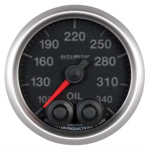 AutoMeter NASCAR Elite Series Analog Gauges 5640-05702-D Gauge, Analog, Stepper Motor w/o Pro Control, w/High Temp Cal, Oil Temp, 100-340 degrees F, 2 1/16 in. Diameter, Black Face, Each