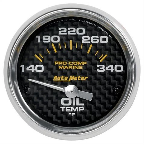 AutoMeter Pro-Comp Marine Carbon Fiber Analog Gauges 200764-40 Gauges, Gauges, Oil Temperature, 140-340 degrees F, 2 1/16 in. Diameter, Silver Bezel, Electrical, Each