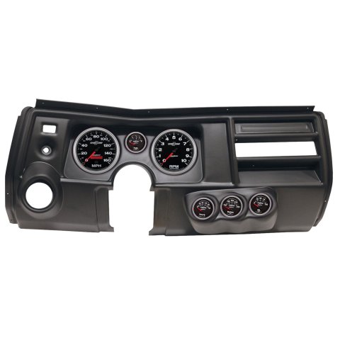 AutoMeter Sport-Comp II Instrument Clusters for 1969 CHEVELLE, EL CAMINO - 2911-12 Gauge Kit, II, Analog, Black Face, Speedo, Tach, Oil, Water, Volt, Fuel, White Numbers, Red Pointers, Black Panel, Chevy, Vent, Kit