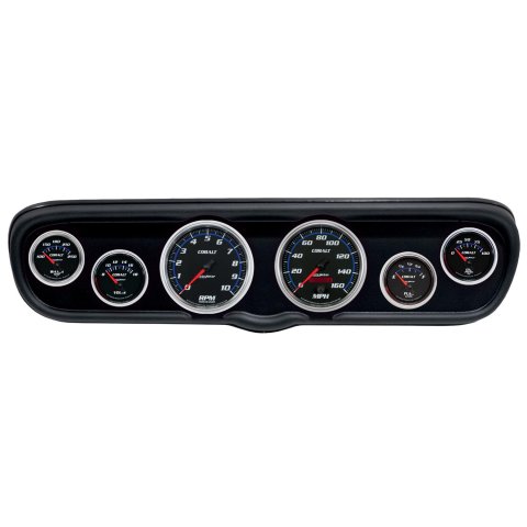 AutoMeter Cobalt Instrument Clusters for 1966 MUSTANG - 2110-05 Gauge Kit, Cobalt, Analog, Black Face, Speedometer, Tach, Oil, Water, Volts, Fuel, White/Blue Numbers, Red Pointers, Black Panel, Ford, Kit