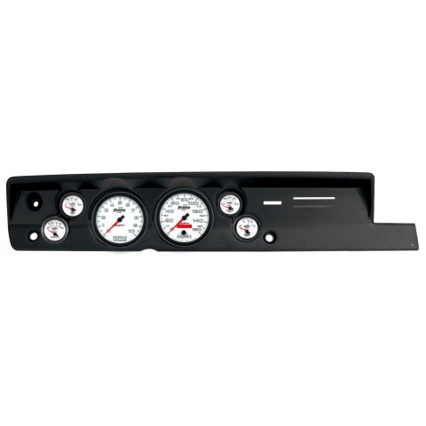 AutoMeter Phantom II Instrument Clusters for 1967-1969 BARRACUDA - 2118-10 Gauge Kit, II, Analog, White Face, Speedo, Tach, Oil, Water, Volts, Fuel, Silver Numbers, Red Pointers, Black Panel, Plymouth, Kit