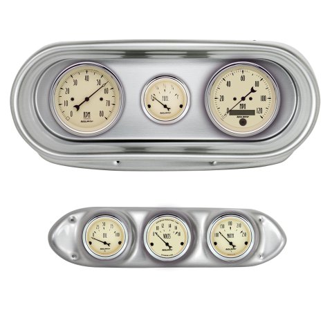 AutoMeter Antique Beige Instrument Clusters for 1962-1965 CHEVY II - 2127-02 Gauge Kit, Beige, Analog, Speedo, Tach, Oil, Water, Volts, Fuel, Black Numbers and Pointers, Brushed Panel, Chevy, Kit