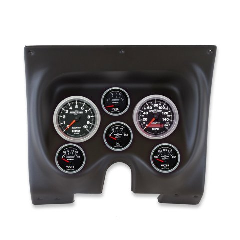 AutoMeter Sport-Comp II Instrument Clusters for 1967-1968 CAMARO, FIREBIRD - 2130-12 Gauge Kit, II, Analog, Black Face, Speedometer, Tach, Oil, Water, Volt, Fuel, White Numbers, Red Pointers, Black Panel, Chevy, Pontiac, Kit