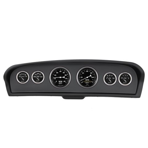 AutoMeter Old Tyme Black Series Instrument Clusters for 1961-1966 F-100, F-250, F-350 - 2144-07 Gauge Kit, Black, Analog, Speedometer, Tach, Oil, Water, Volt, Fuel, White Numbers and Pointers, Panel, Chevy, Kit