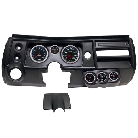 AutoMeter Cobalt Instrument Clusters for 1968 CHEVELLE, EL CAMINO - 2904-05 Gauge Kit, Cobalt, Analog, Black Face, Speedo, Tach, Oil, Water, Volt, Fuel, White/Blue Numbers, Red Pointers, Black Panel, Chevy, With Vent, Kit