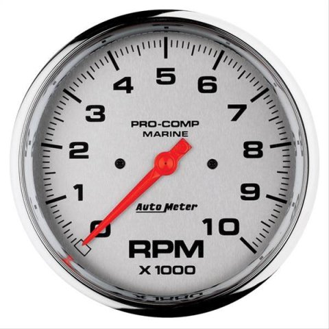 AutoMeter Pro-Comp Marine Tachometer Gauges 200801-35 Gauge, Marine, Tachometer, 5 in., 0-10,000 rpm, Full Sweep, Silver Face, Red Pointer, Chrome Bezel, Electrical, Each