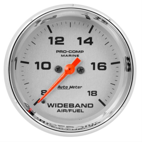AutoMeter Pro-Comp Marine Analog Gauges 200870-35 Gauge, Marine, Air/Fuel Ratio, 2 5/8 in., 8:1-18:1 Air/Fuel Ratio, Full Sweep, Silver Face, Red Pointer, Chrome Bezel, Electrical, Each