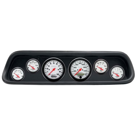 AutoMeter Phantom Instrument Clusters for 1964-1965 MUSTANG - 2107-09 Gauge Kit, Phantom, Analog, White Face, Speedometer, Tach, Oil, Water, Volts, Fuel, Black Numbers, Red Pointers, Black Panel, Ford, Kit