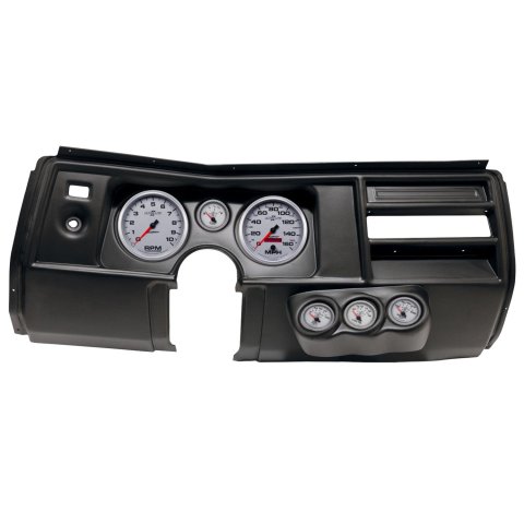 AutoMeter Ultra-Lite II Instrument Clusters for 1969 CHEVELLE, EL CAMINO - 2910-14 Gauge Kit, II, Analog, Silver Face, Speedo, Tach, Oil, Water, Volt, Fuel, Black Numbers, Red Pointers, Black Panel, Chevy, No Vent, Kit