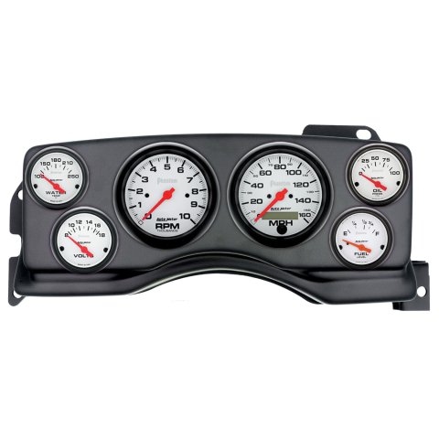 AutoMeter Phantom Instrument Clusters for 1990-1993 MUSTANG - 2927-09 Gauge Kit, Phantom, Analog, White Face, Speedometer, Tach, Oil, Water, Volt, Fuel, Black Numbers, Red Pointers, Black Panel, Ford, Kit
